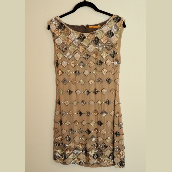 Alice & Oliva Taupe Silk Sequin Dress - Picture 9 of 10